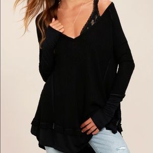 Free People Laguna Thermal Top Black Size Small